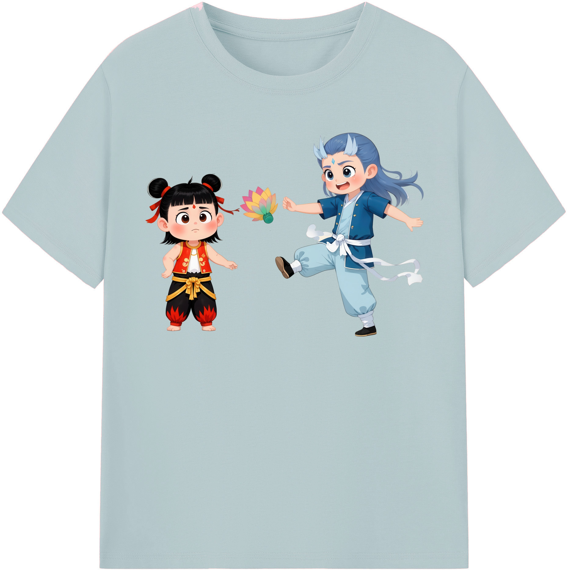 （画像用） Ne Zha 2 ナタ 魔童の大暴れ 綿100％半袖Tシャツ（フロントプリント）